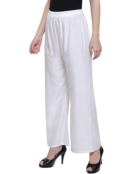 Women's White Cotton Jersey Palazzo Trousers 38"