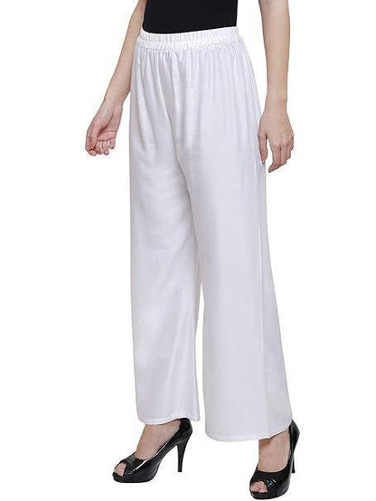 Women's White Cotton Jersey Palazzo Trousers 38"
