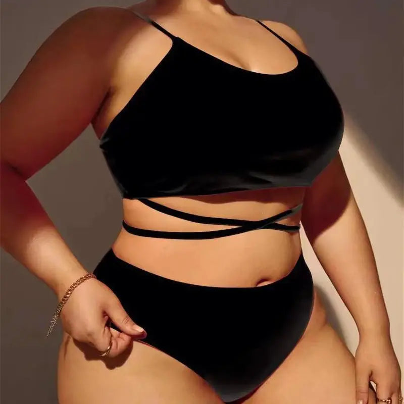 Plus Size Black Suspender Bikini Set for Pakistani Women