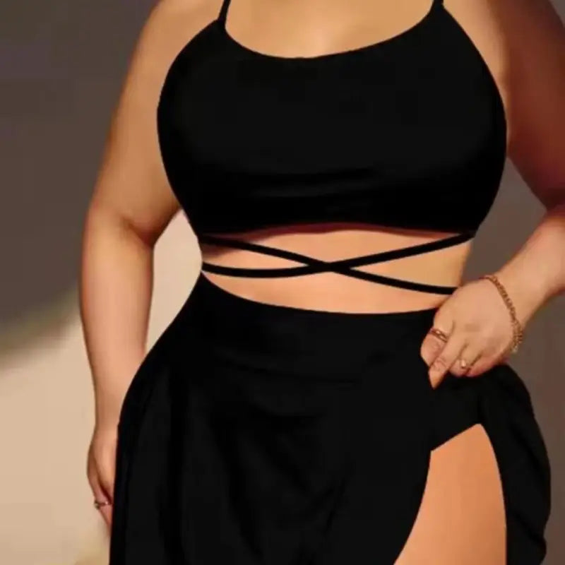 Plus Size Black Suspender Bikini Set for Pakistani Women