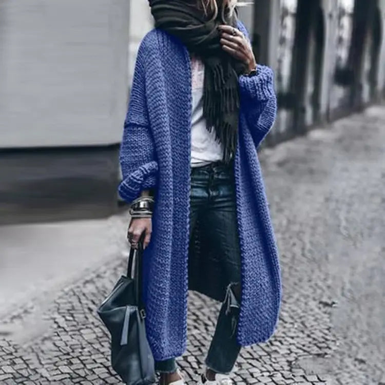 Women Long Knit Cardigan Sweater Jacket Loose Woolen Autumn Winter Multi Color