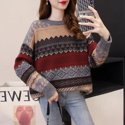 Women's Loose Knit Sweater Winter Geometric Pattern