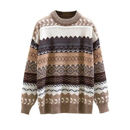 Women's Loose Knit Sweater Winter Geometric Pattern