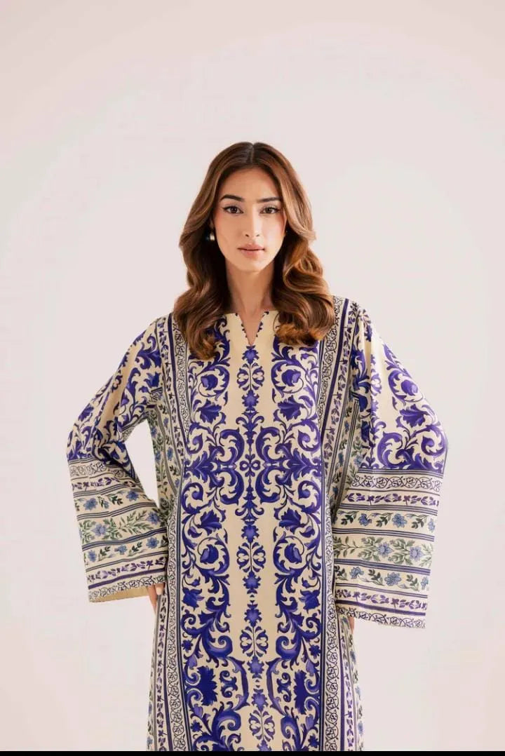 2 Pcs Women's Stitched Lawn Printed Shirt And Trouser