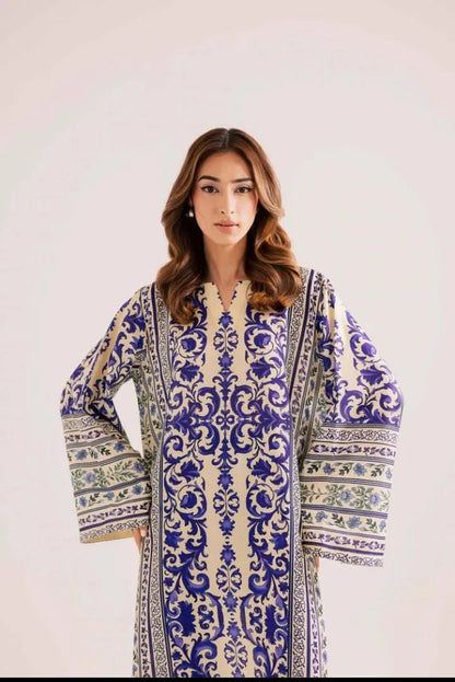 2 Pcs Women's Stitched Lawn Printed Shirt And Trouser