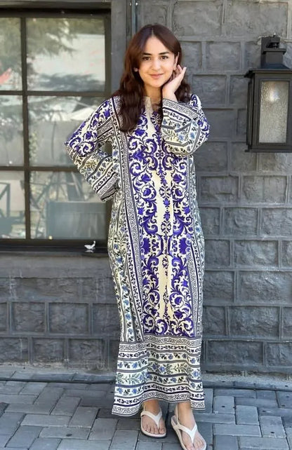 2 Pcs Women's Stitched Lawn Printed Shirt And Trouser