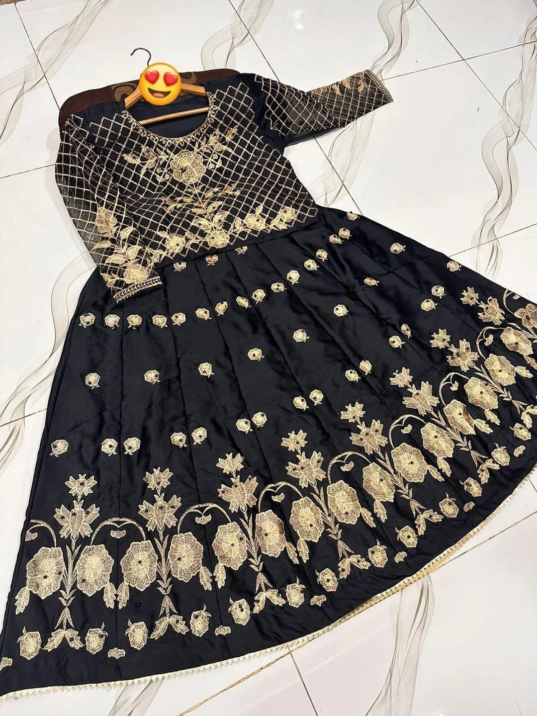 Black Gold Floral Lehenga Set for Women