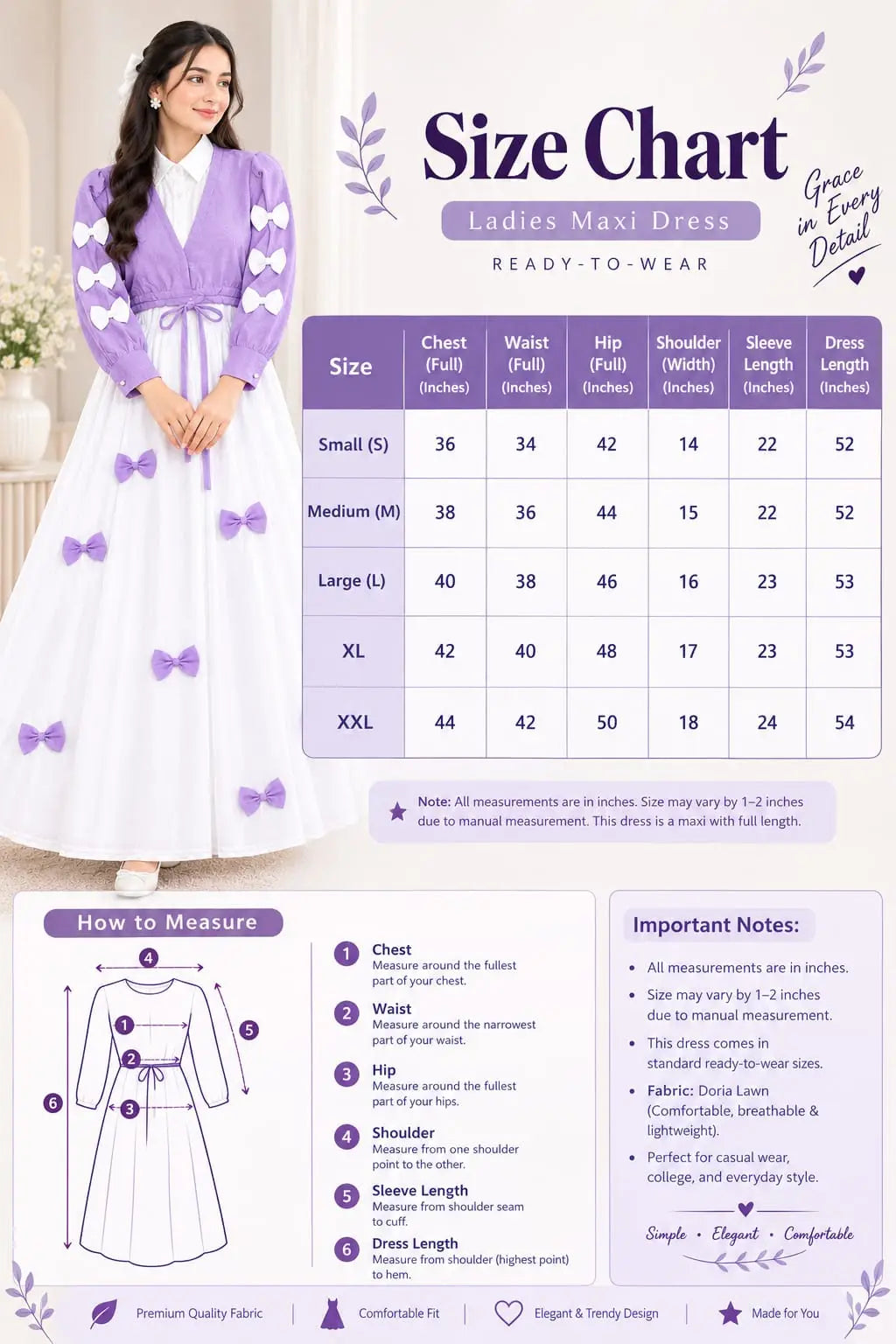 2 Pcs Women's Stitched Grip Plain Dress
