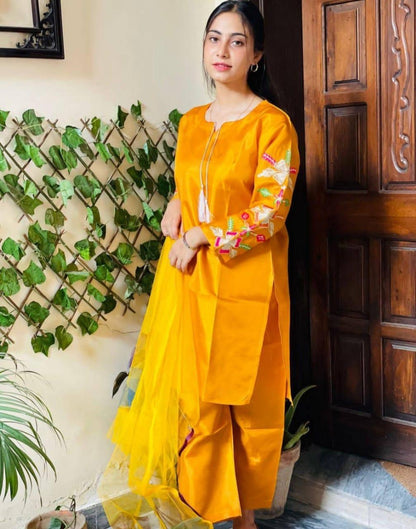 Women Katan Silk 3 Pcs Suit Set White Medium Large