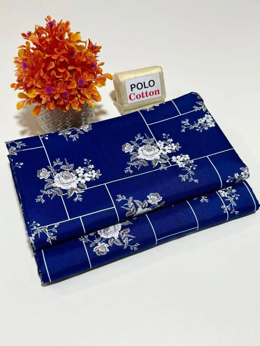 Royal Blue Floral Polo Cotton Women Suit Set