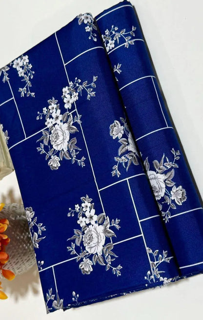 Royal Blue Floral Polo Cotton Women Suit Set