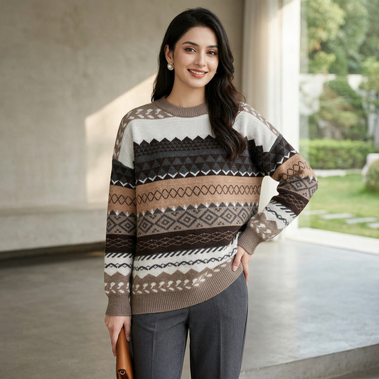Women's Loose Knit Sweater Winter Geometric Pattern